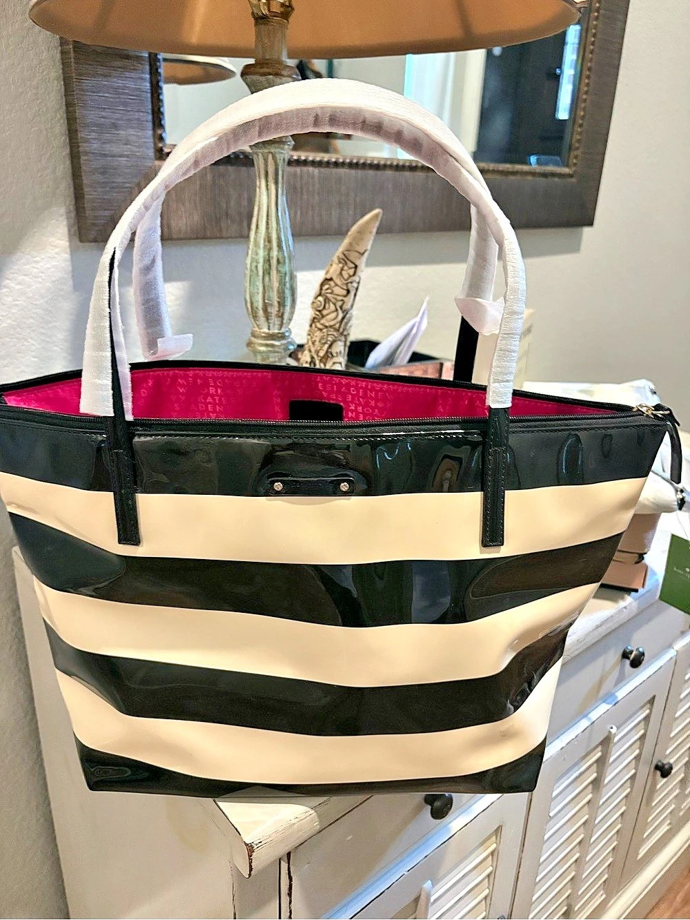 Kate Spade Striped Tote in Black & White NEW